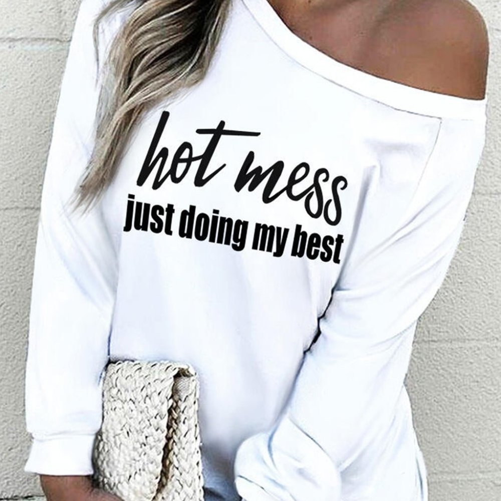 "HOT MESS JUST DOING MY BEST" PURE WHITE TOP - Picture 2 of 4